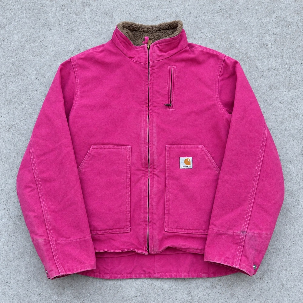 Carhartt Pink Sandstone Sierra Sherpa Lined Canvas Jacket WJ022 677 Small Rare